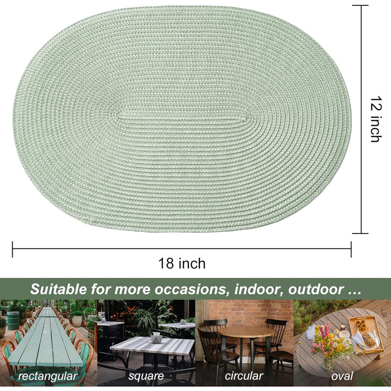Ensemble de 6 napperons pour table de salle à manger lavables, antidérapants, résistants à la chaleur et résistants à la chaleur (ovales, brouillard vert, 6)