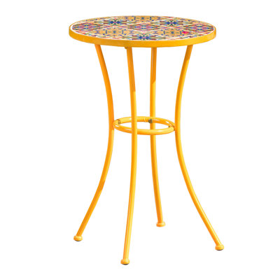 Outdoor Side Table with Tile Mosaic Table Top and Metal Legs, Yellow