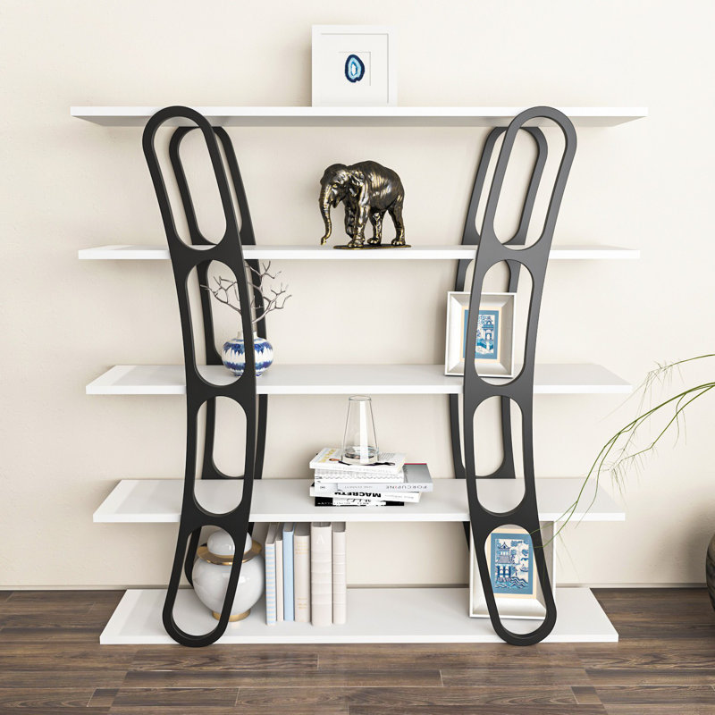Modern Bookshelf, Black & White, 47.2 x 47.2 x 9.8 inches | 100% Melamine Coated Particle Board, Thickness: 0.71 inches | Stylish Storage Solution for Home & Office, Sleek Design, Space-Saving Elegance