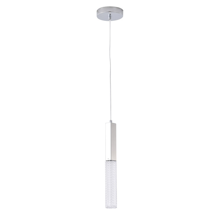 This Exquisite LED Pendant Is In A Chrome Finish. The Frame Is Made Out Of Stainless Steel, And It Comes With A Clear Glass Shade. The LED Bulb Is Integrated Into The Frame. The Adjustable Cord Link Makes This Fixture Suitable For Most Ceiling Heights.