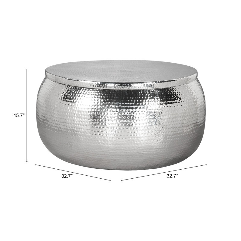 Silver Hammered Aluminum Round Cocktail Table