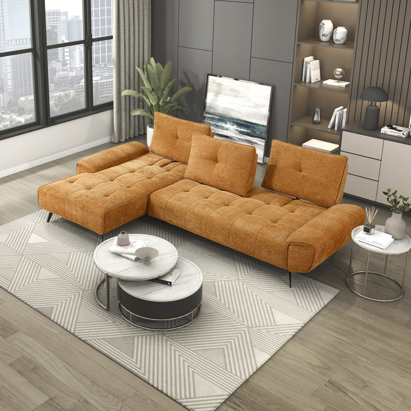  Canapé modulaire en chenille 2 pièces Kenner, Orienté à gauche (vu de face), Chenille orange