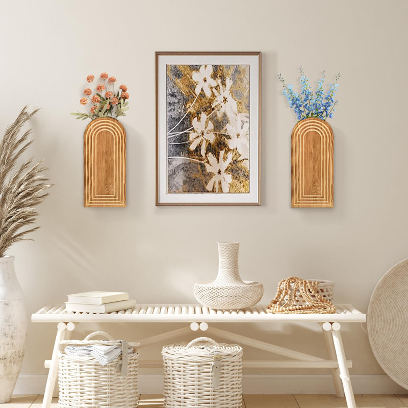 Ensemble de 2 pots à fleurs muraux en bois pour plantes d'intérieur, pot à fleurs mural moderne pour salle de bain