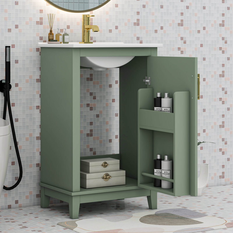 Armoire de salle de bain moderne et compacte pour petits espaces, rangement élégant avec lavabo en céramique