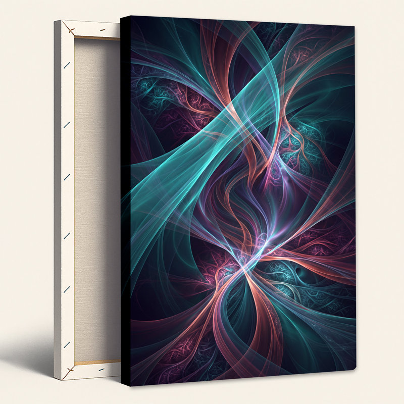 «Swirling» sarcelle et rubans magenta, art sur toile, H 18 po x l 12 po