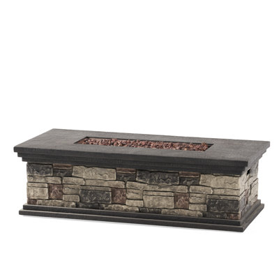 Rectangular Fire Pit 50,000 , Lightweight Concrete Construction, Stone Gray, 55.06”w X 26.2”d 16.98”h, Simple Setup Pit, With Look, No Assembly Required Once In A While