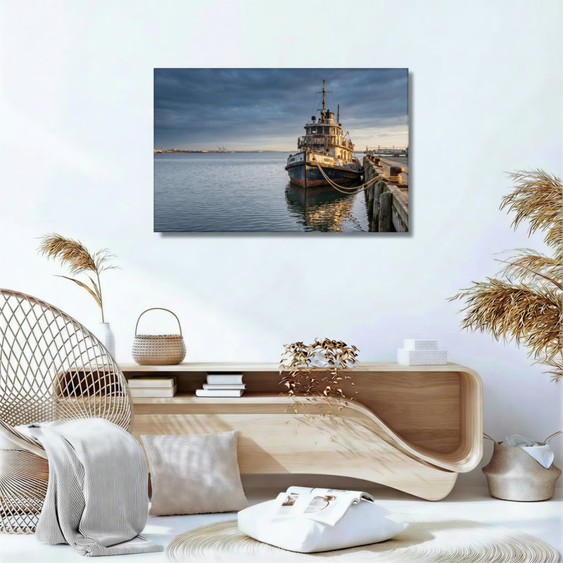 Ensemble de 1 tableau sur toile représentant un navire marin, H 16 po x l 24 po, Toile tendue