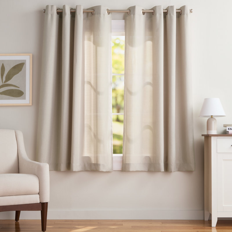 Loha GT Aaliyah Solid Color Semi-Sheer Grommet Curtain Panels, Vintage Linen, 54" W x 63" L