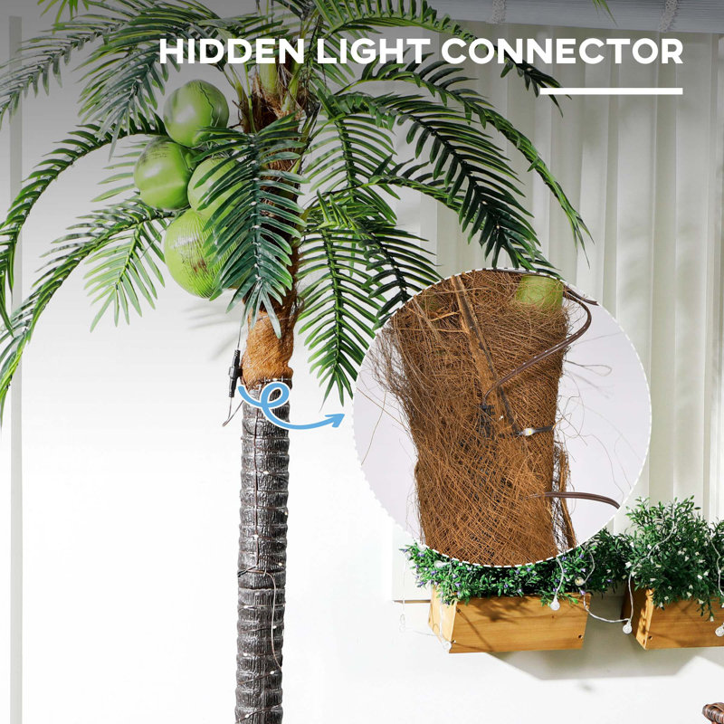 7' Artificial Lighted Palm Tree With 5 Coconuts, 280 Color Changing LED Light