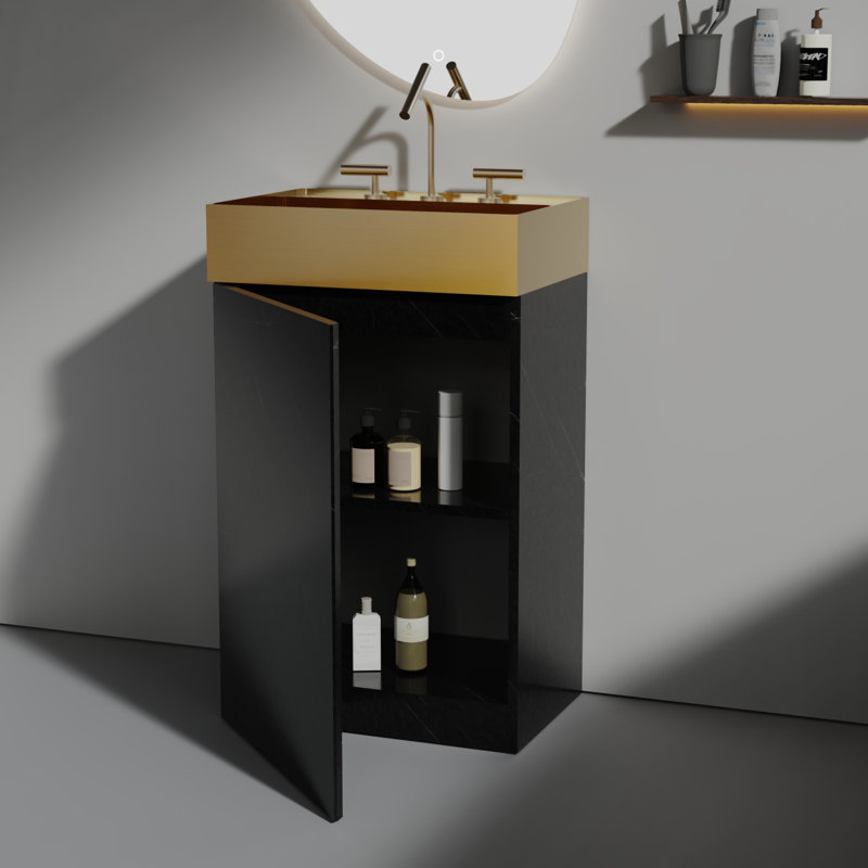 Meuble-lavabo en marbre avec lavabo en céramique, Noir