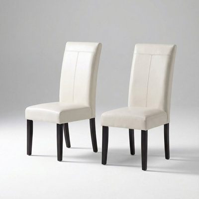 Contemporary Upholstered Dining Chair Set of Two with Tapered Legs and T-Stitch Backrest Design