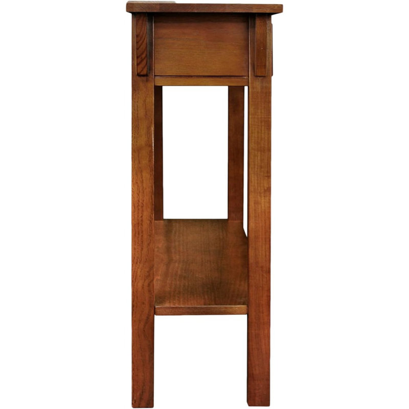  Console Mission, bois massif, 1 tiroir de rangement, tablette de présentation inférieure, profondeur étroite, facile à assembler, pour le salon / couloir, Russet.