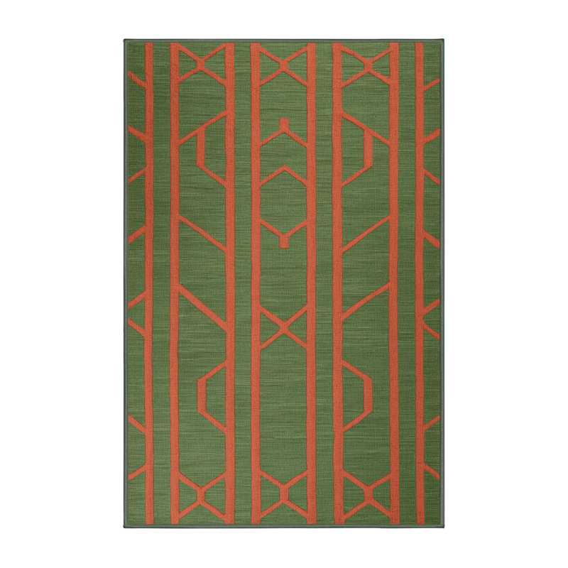 Machine Washable Trellis Green Area Rug, Rectangle 2' x 3'