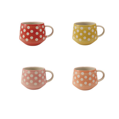 Hand-Painted Stoneware Mug Set With Wax Relief Dots
