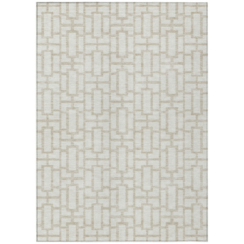 Tapis intérieur / extérieur ivoire et beige géométrique lavable HomeRoots 8 pi x 10 pi
