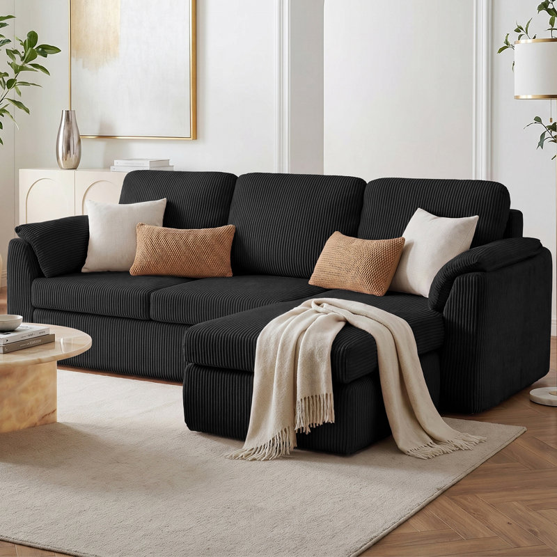 Canapé modulaire avec méridienne Cloud-Like, Tissu noir