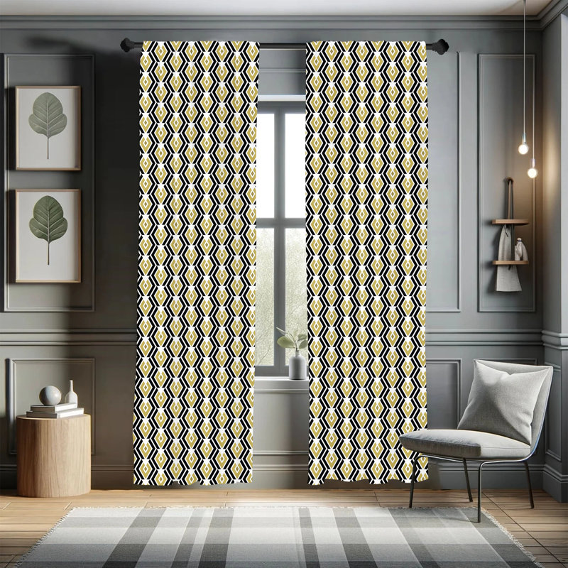 Abstract Semi-Sheer Rod Pocket Curtain Panels, 28" x 95"