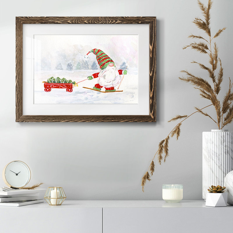 " Winter Gnome I ", Walnut Framed, 14" H x 20" W x 1.5" D