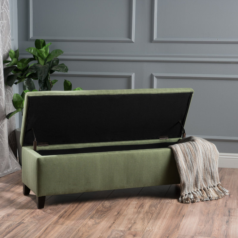 Schmit Fabric Upholstered Storage Bench, Black Checkered, 16.25" H x 51.25" W x 17.50" D