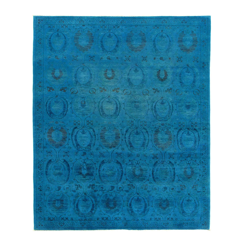 Tapis moderne bleu noué à la main surteint 8 pi 1 po x 10 pi