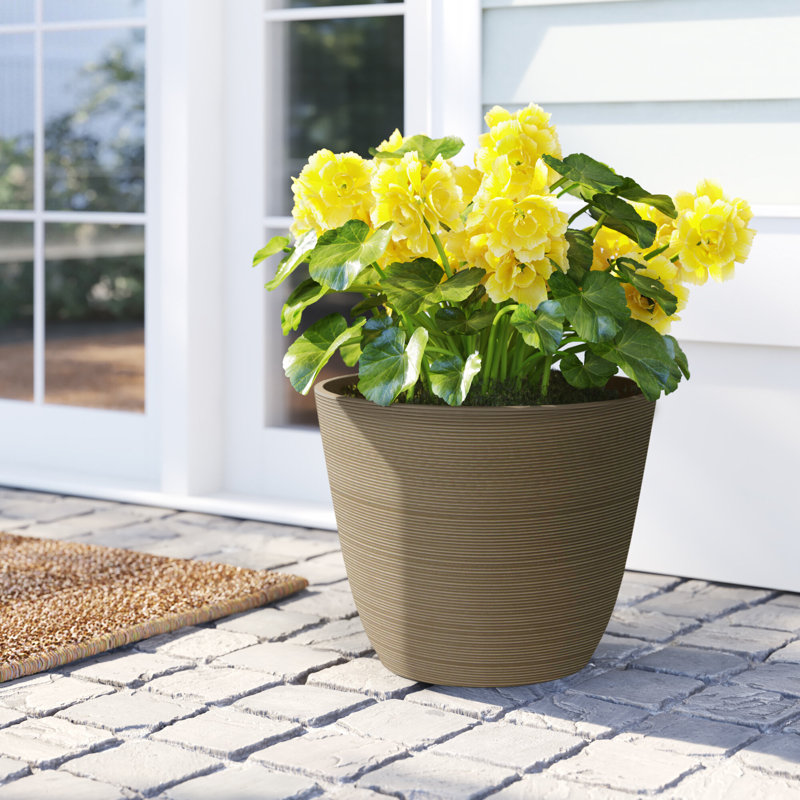 Pot de fleurs en plastique rond Cadence, Taupe