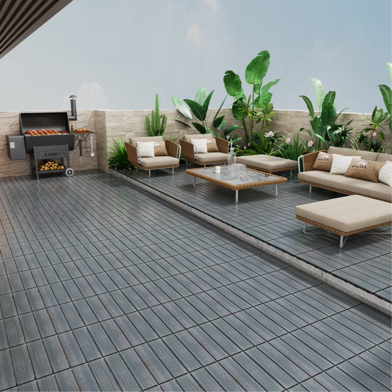 Paquet de tuiles de plancher en composite de bois et plastique 11 WPC, Gris foncé