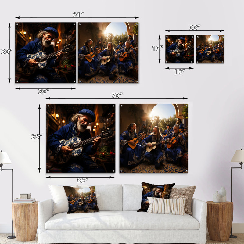 Judaïsme guitare sépharade - ensemble de 2 peintures murales en acrylique, H 16 po x l 33 po
