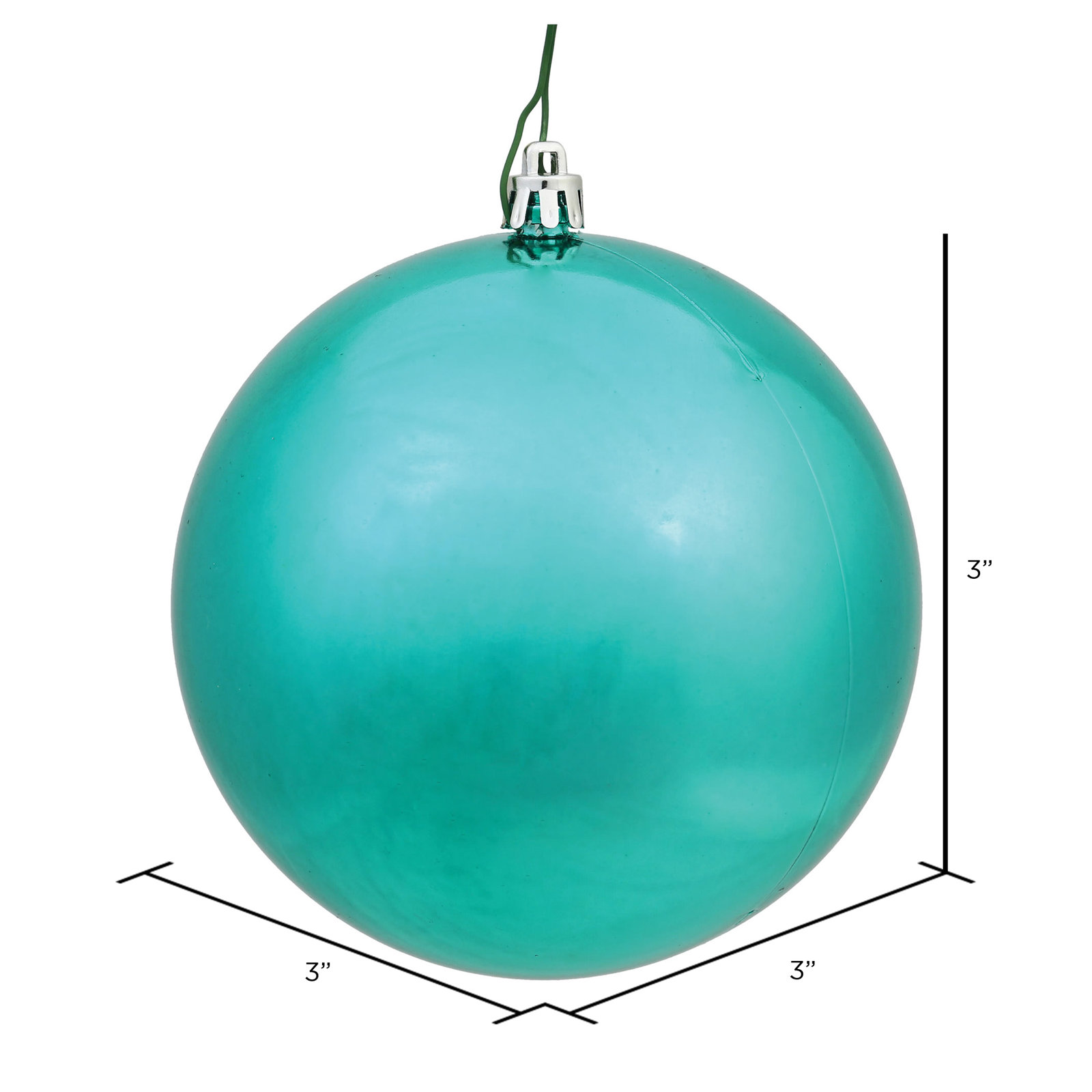 Holiday Décor Ball Ornament, 3" H x 3" W x 3" D, Shiny Seafoam