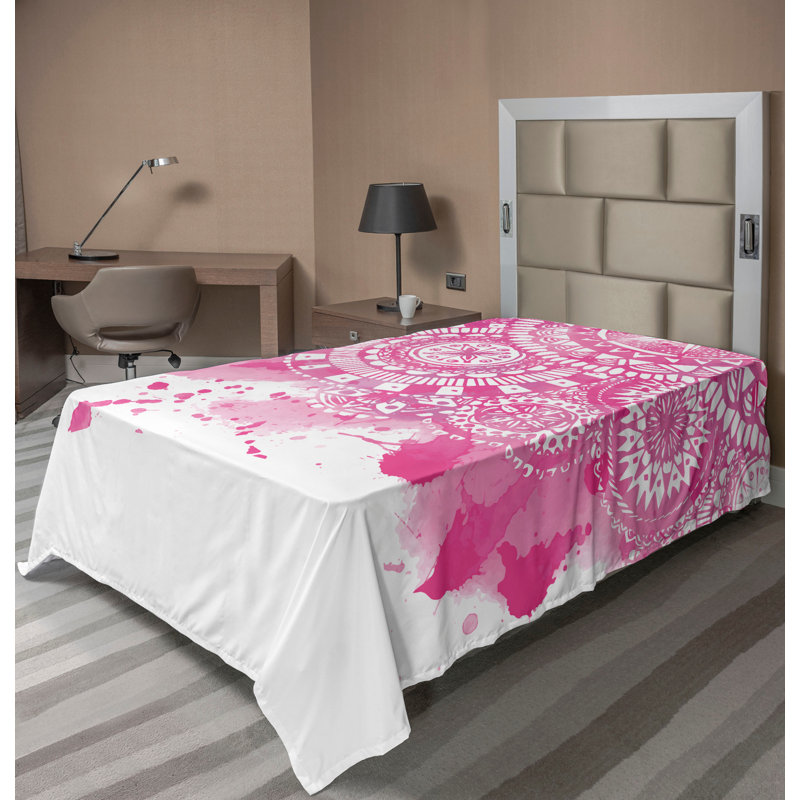Drap plat moderne de style bohème Ambesonne, Drap plat pour lit simple TG, Hot Pink/Blush White Geometric