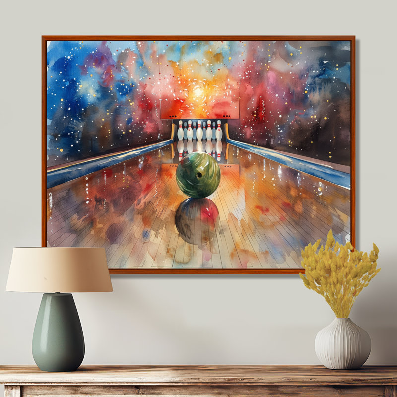 Selph - Bowling, salon d'art mural, Cadre flottant brun, 12" H x 20" W