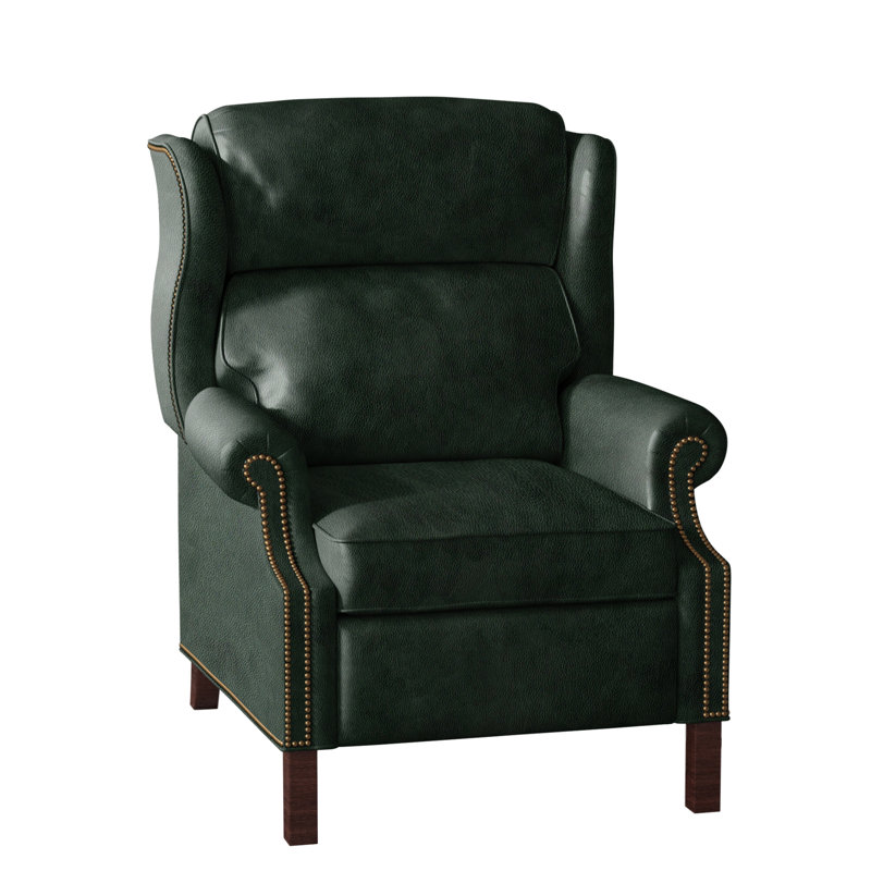 Fauteuil inclinable présidentiel, Cuir véritable vert forêt d'Anilina, Acajou, Naturel français