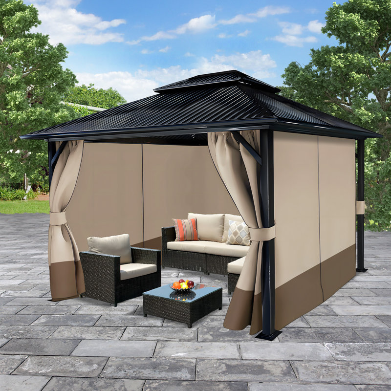 4-Panel Outdoor Gazebo Curtains, Sand Yellow/Brown, 82.7" H x 120" W156" D