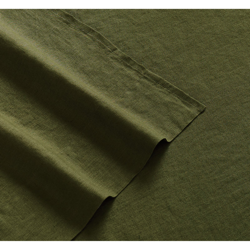 Nena 100% Linen Standard Sheet Set, King Sheet Set with 2 Pillowcases, Olive Green