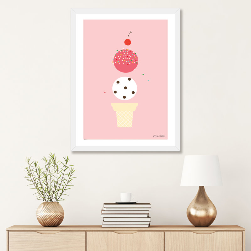 «Ice Cream and Cherry II» par Ann Kelle - impression d'art graphique, H 32 po x l 24 po x P 1 po, Papier encadré blanc