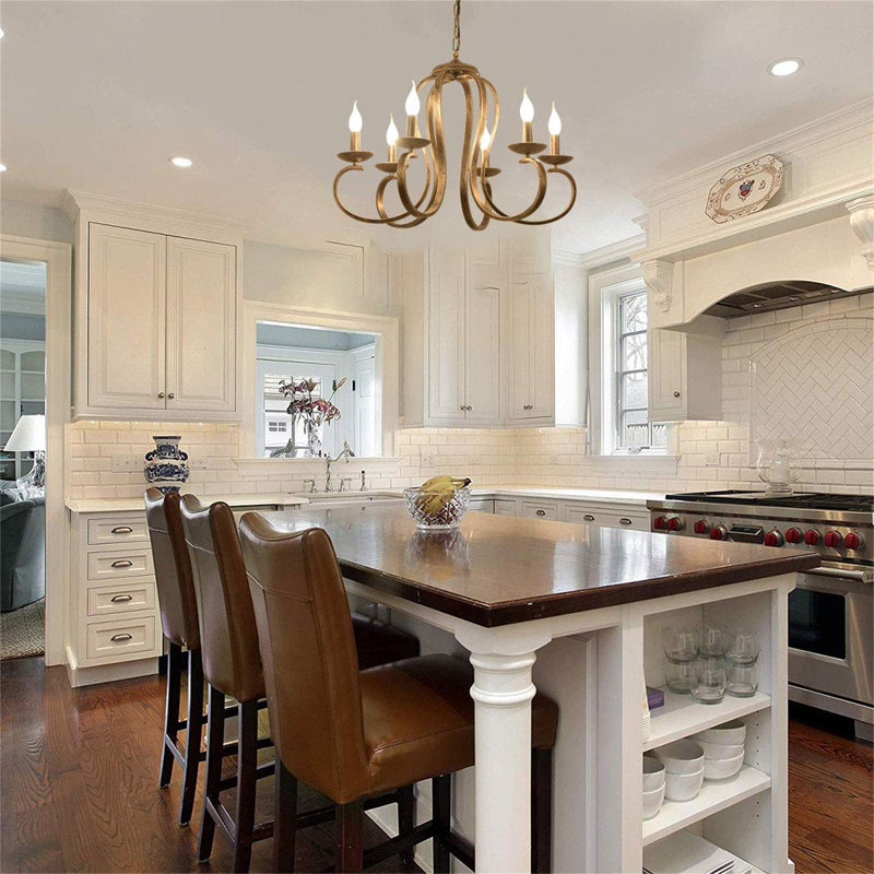 6 - Light Chandelier Pendant, Bronze