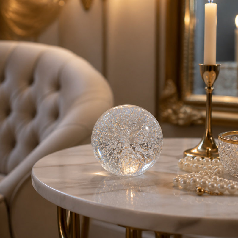Modern Glass Crystal Orbs Sculpture for Living Room Decorations - Decorative Figurine Object for Office or Home Decor - Clear & Frost