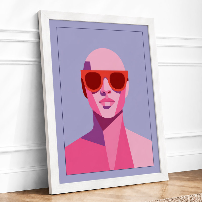 Pink Sunglasses Portrait Modern - Framed Print, A1 - 84.1 x 59.4 cm, White