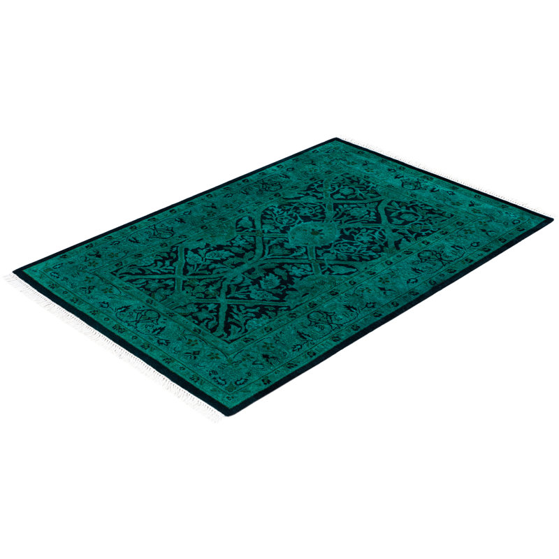Tapis vert contemporain en laine noué à la main Celis 2 pi 8 po x 4 pi 1 po