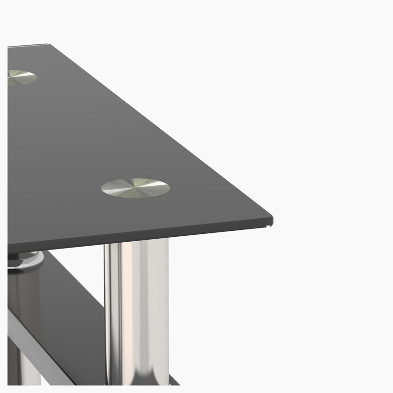 3-Piece Coffee Table,Square Glass Tea Table, Black