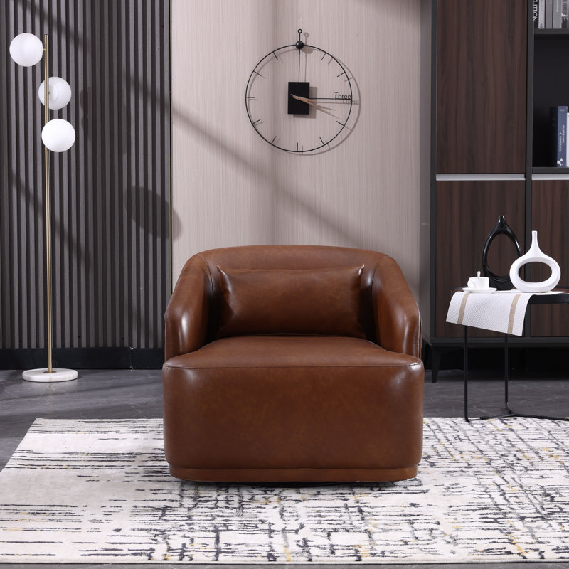 Upholstered Swivel Accent Chair, Brown Faux Leather