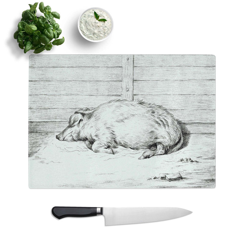 Tempered Glass a Sleeping Pig Chopping Board, 39 cm W x 28.5 cm L