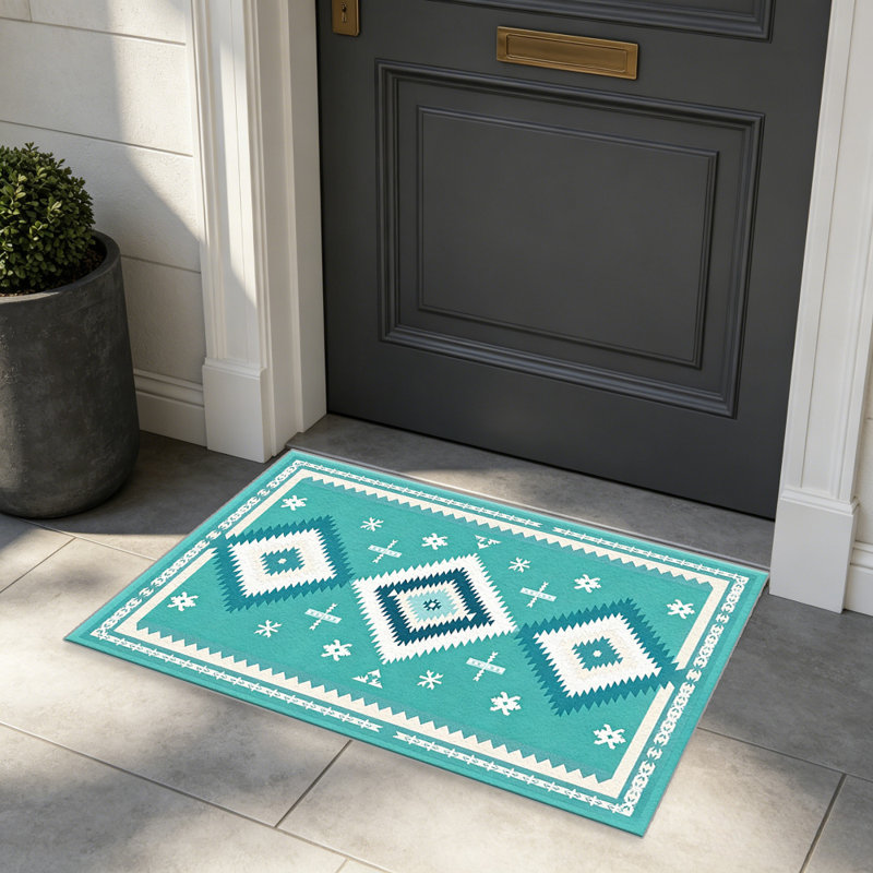 Teal Three Diamond Rug area rugs for Living Room, Soft and Comfortable, Suitable for all seasons, easy to maintain, machine washable Indoor floor mat, Under Table Farmhouse suitable for Bedroom, Dining Room, Study,  Balcony, Home Decor Patio