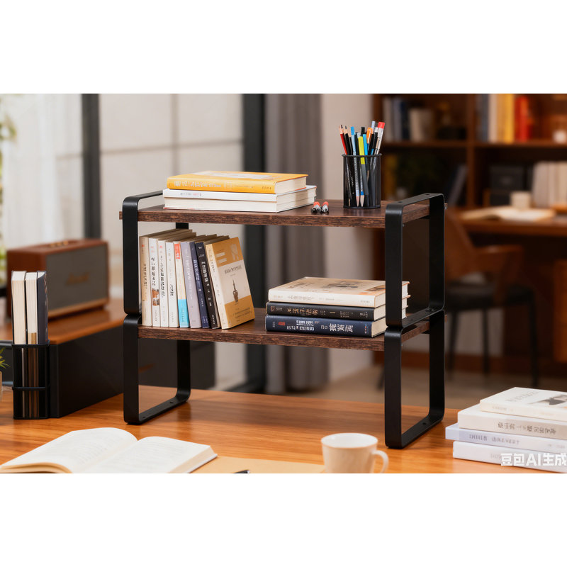 Tablettes de rangement réglables à 2 niveaux, effet bois rustique et structure en métal pour la maison, la cuisine et l'organisation de bureau
