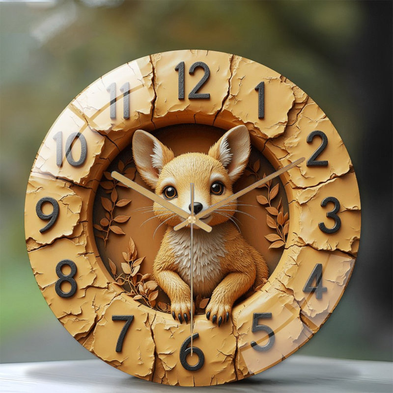 Mignon renard mignon, art décoratif, horloge murale 12 po