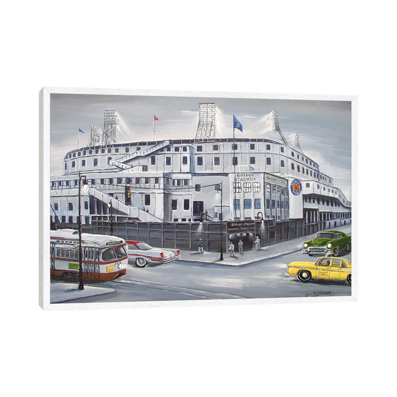 Briggs Stadium 1 Piece Painting on Canvas, 45.72cm H x 66.04cm W x 3.81cm D, White Framed
