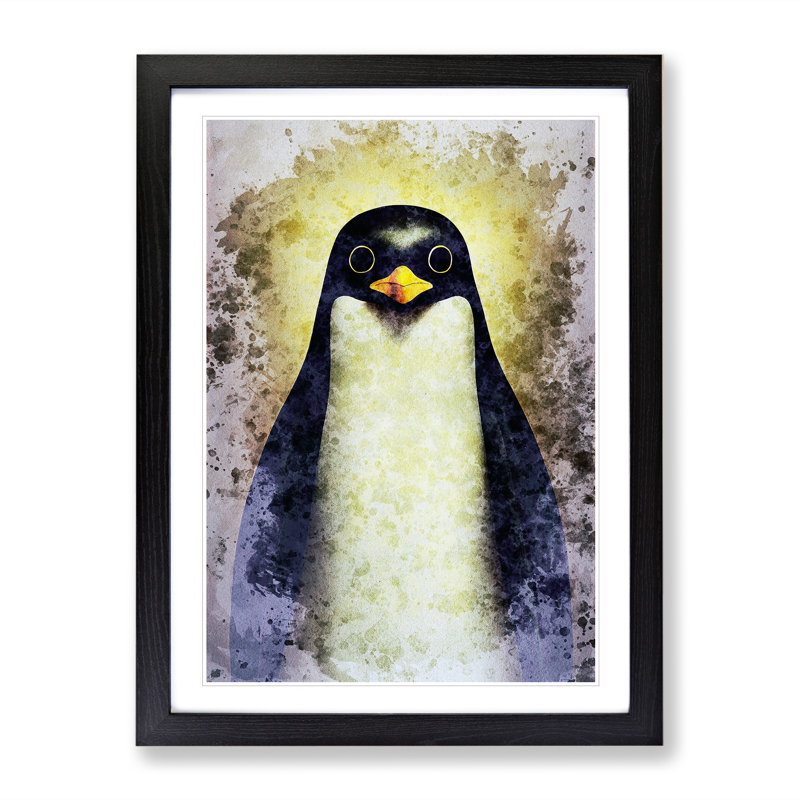 Watchful Penguin - Single Picture Frame Print, Black Framed, 64cm H x 46cm W x 2cm D