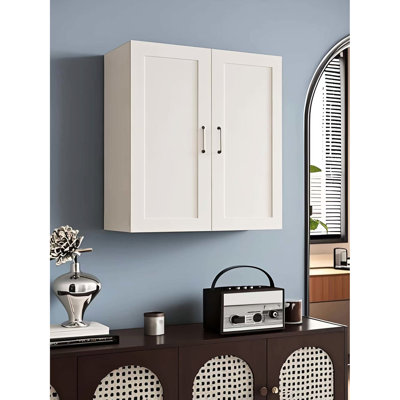 Armoire murale en bois massif avec tablettes réglables pour le salon de cuisine et le garage, 2 tablettes en caoutchouc, charnières à fermeture en douceur, finition laquée, salle de bain H 27 po x P 12 po