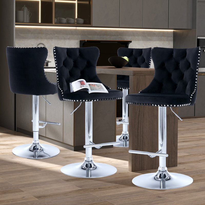 Tabourets de bar Kalinka, Noir, Argent, 4