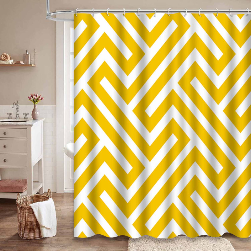 Rideau de douche moderne à rayures géométriques et or jaune avec 12 crochets, L 72 po x l 72 po