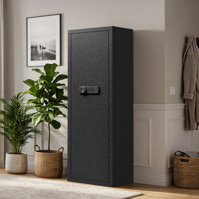 15 Large Gun Safe for Shotguns with Lockable Inner Cabinet & Removable Adjustable Pegboard, Gun Cabinet with Dual Alarm & Mute Function